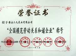 全國模范勞動關系和諧企業(yè)(證書)